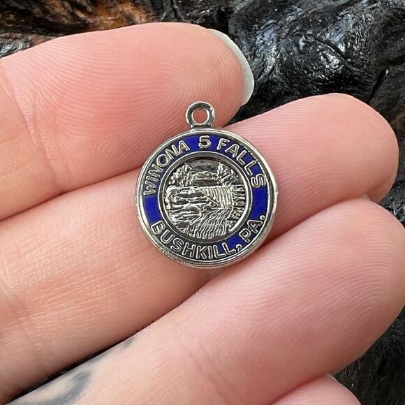 Vintage Winona 5 Falls Sterling Silver Charm Blue Enamel Bushkill PA Travel - Picture 2 of 5